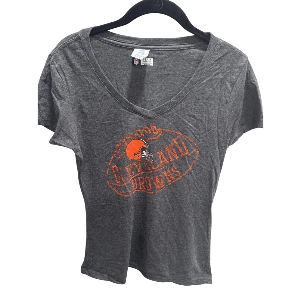 Cleveland Browns NFL Team Apparel Gray V Neck T Shirt‎ Top Womens L NWOT